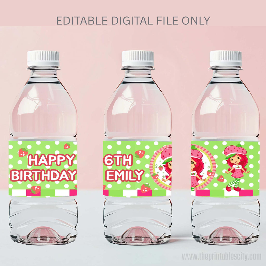 Strawberry Shortcake Water Labels - Editable Template