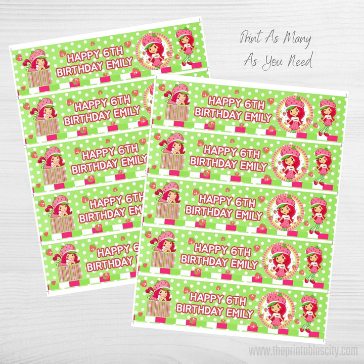 Strawberry Shortcake Water Labels - Editable Template