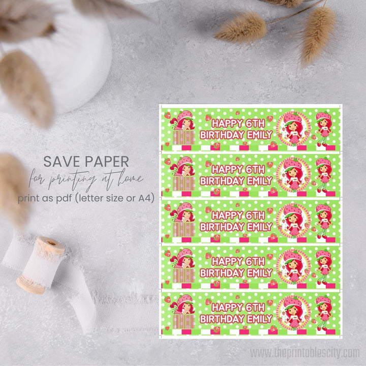 Strawberry Shortcake Water Labels - Editable Template