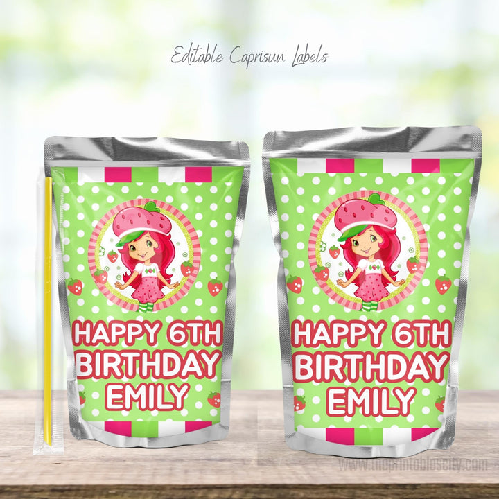 Strawberry Shortcake Caprisun Labels - Editable Template