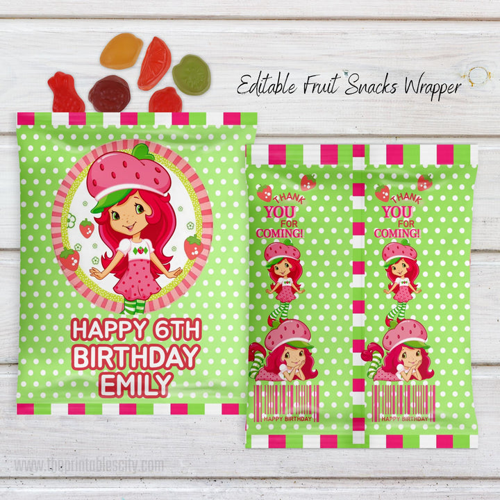 Editable Strawberry Shortcake Fruit Snacks Wrapper