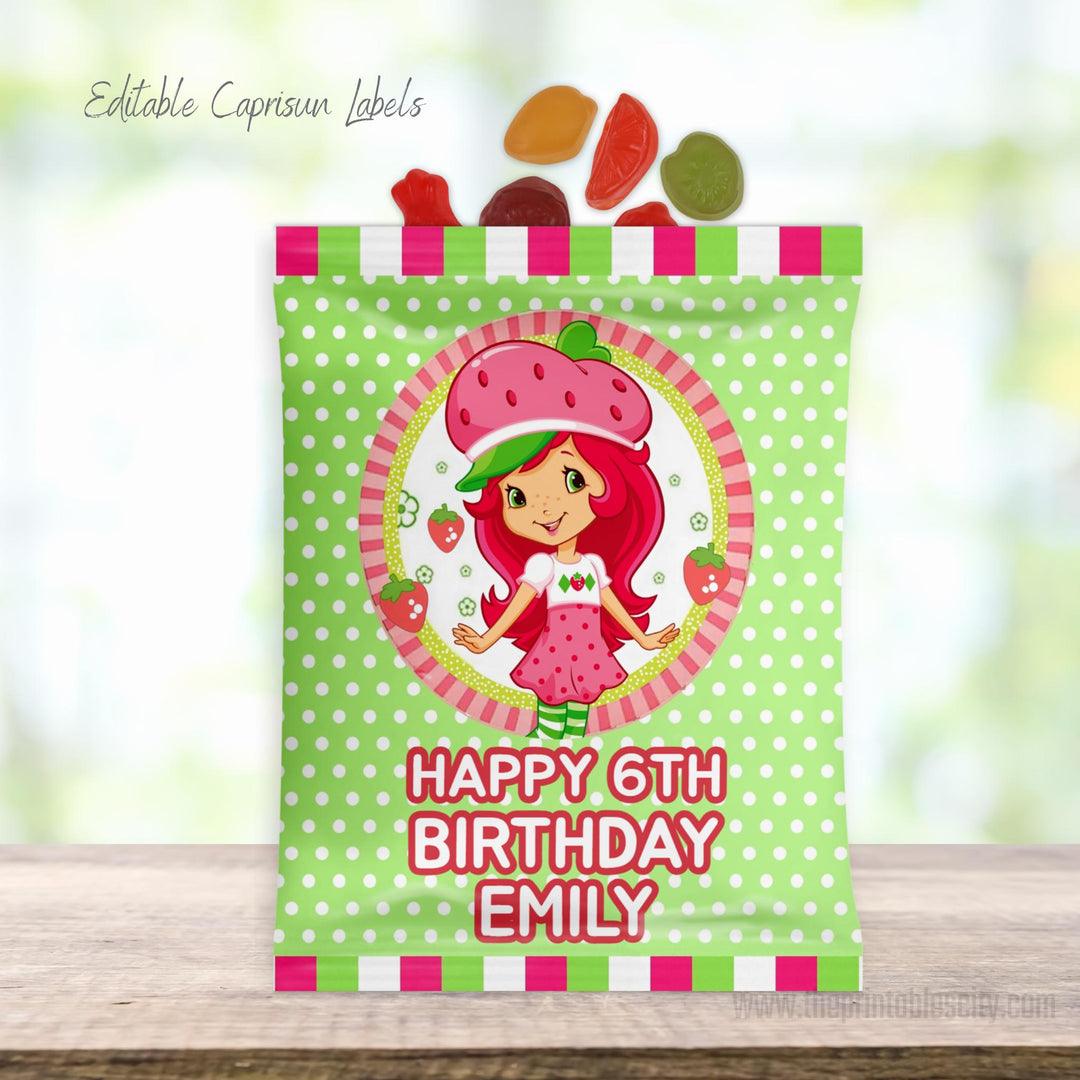 Editable Strawberry Shortcake Fruit Snacks Wrapper