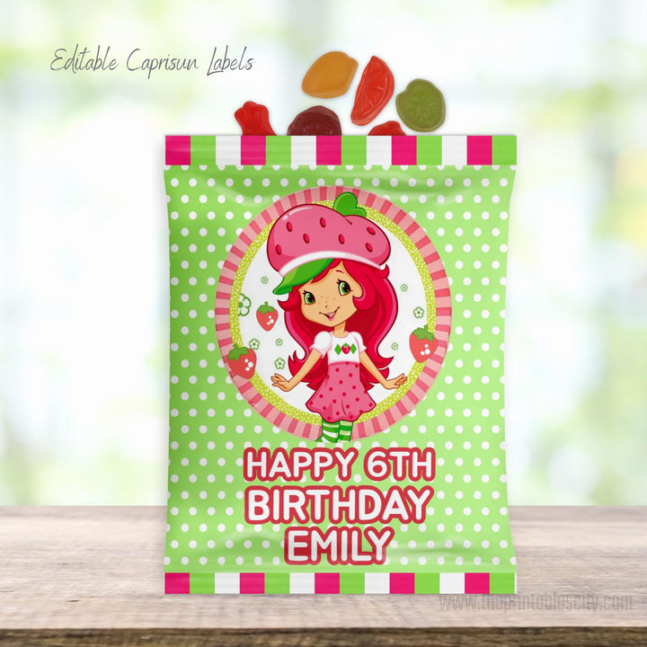 Editable Strawberry Shortcake Fruit Snacks Wrapper