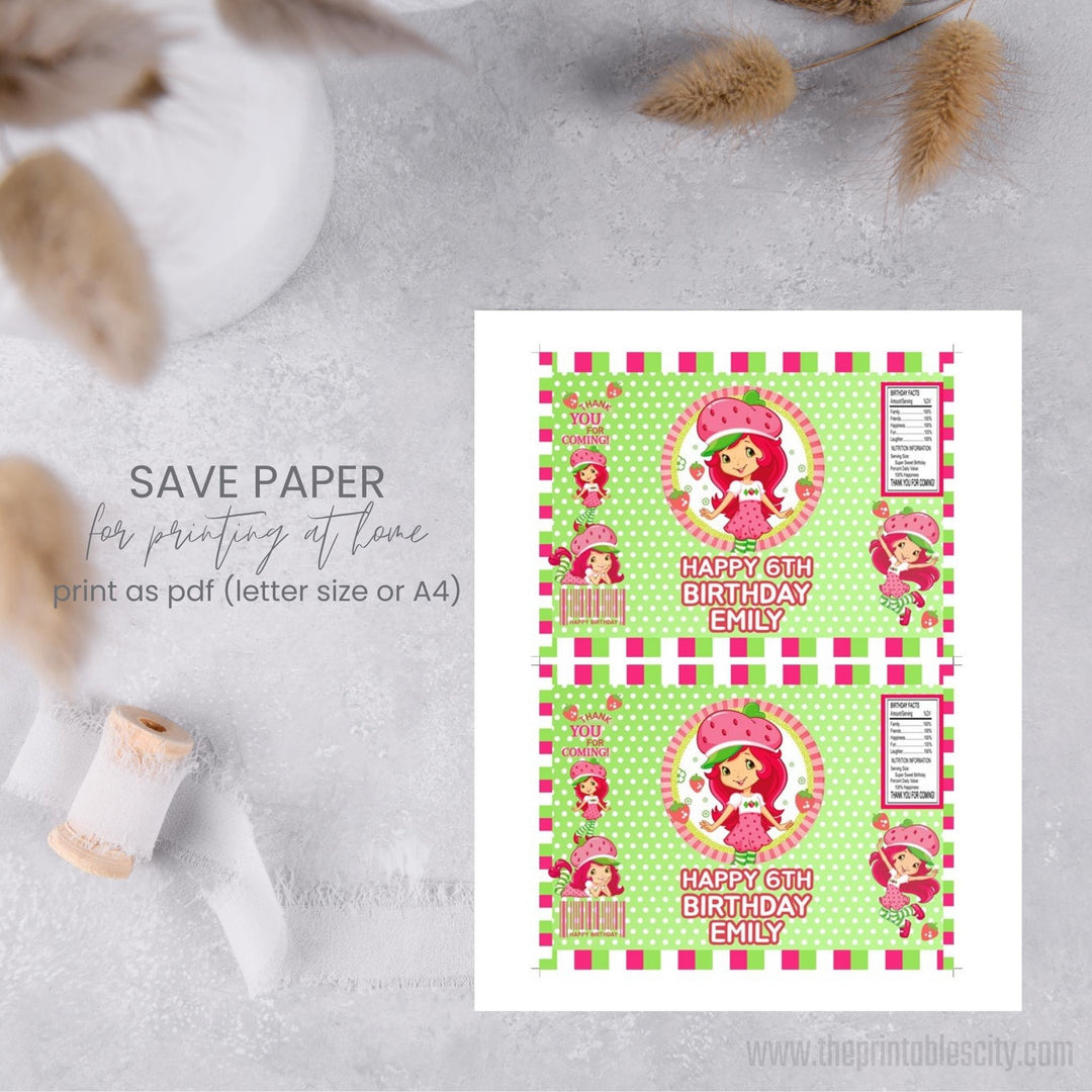 Editable Strawberry Shortcake Fruit Snacks Wrapper