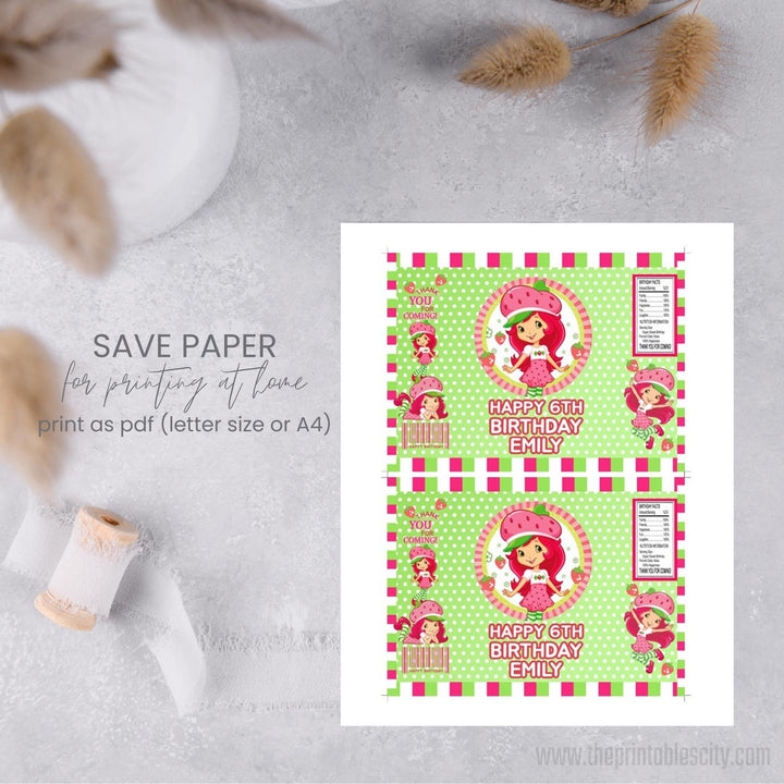 Editable Strawberry Shortcake Fruit Snacks Wrapper