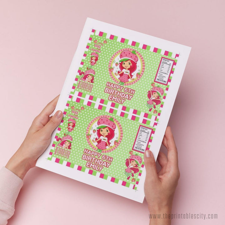 Editable Strawberry Shortcake Fruit Snacks Wrapper