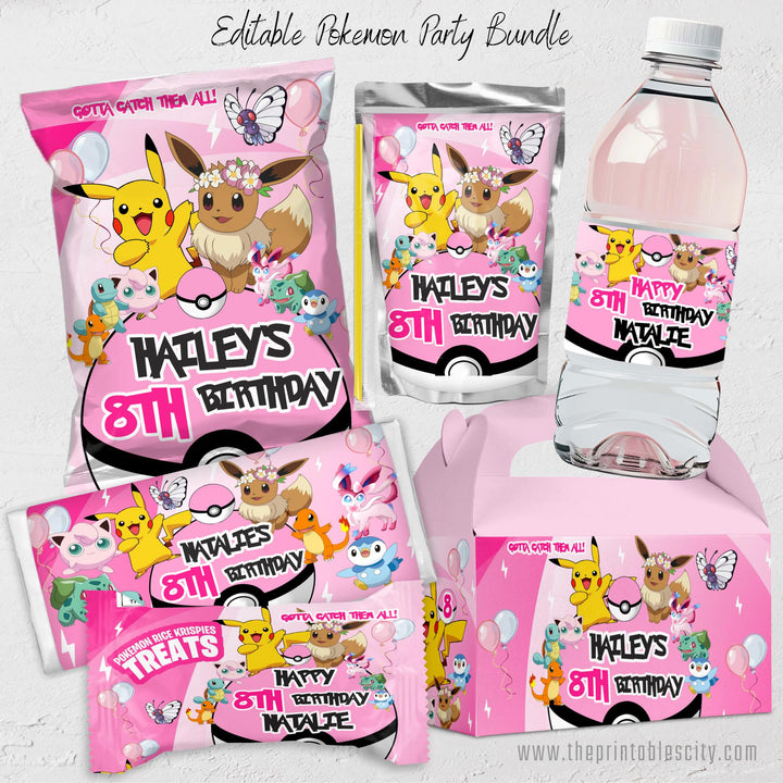 Editable Pokemon Party Favor Bundle - Printable Template