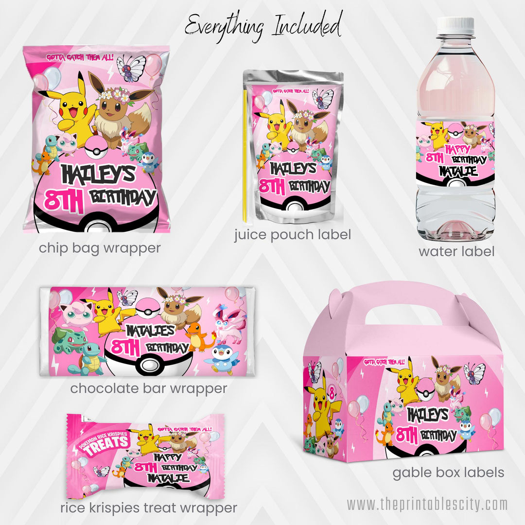Editable Pokemon Party Favor Bundle - Printable Template