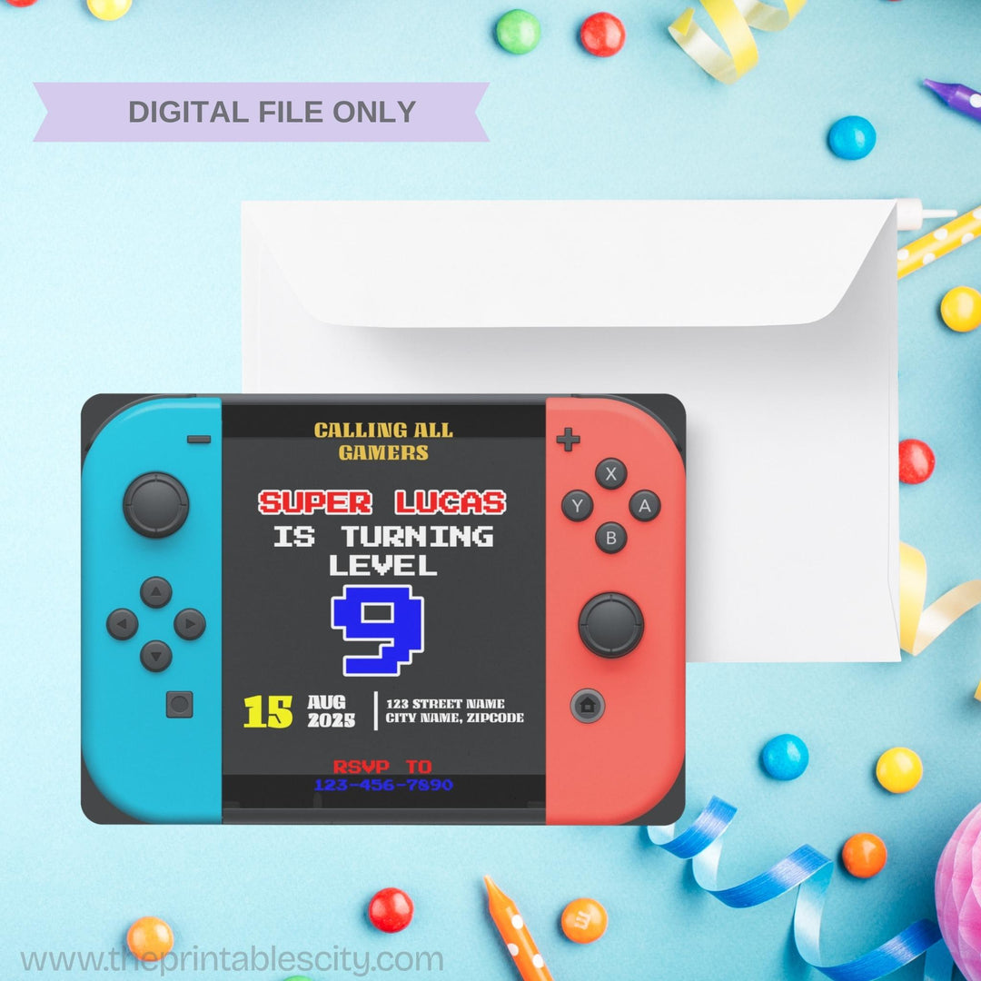 Switch Editable Invitation for Video Game Birthday
