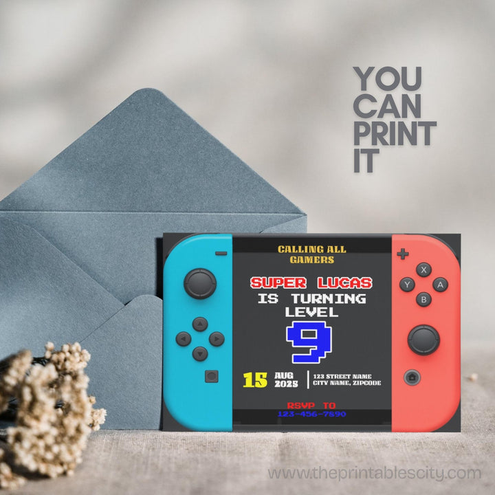 Switch Editable Invitation for Video Game Birthday