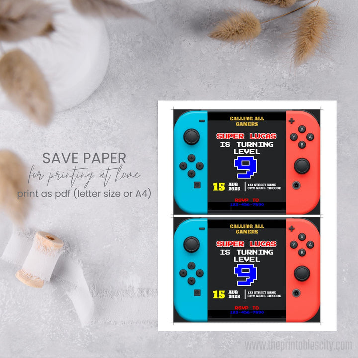 Switch Editable Invitation for Video Game Birthday