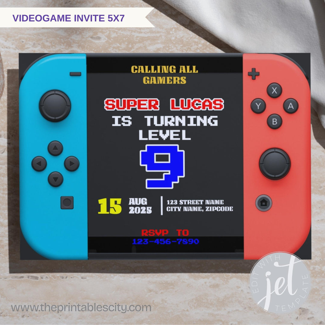 Switch Editable Invitation for Video Game Birthday