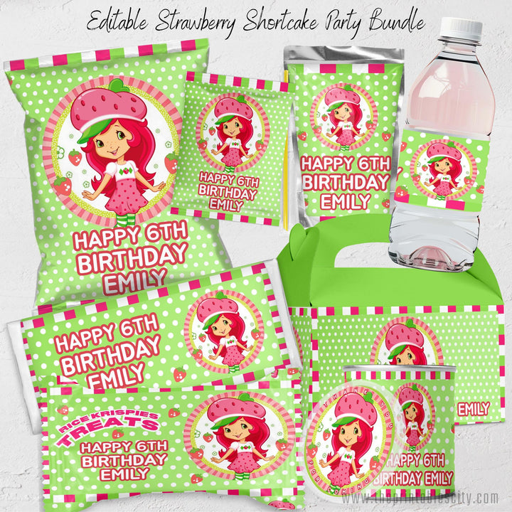 Editable Strawberry Shortcake Party Favor Bundle