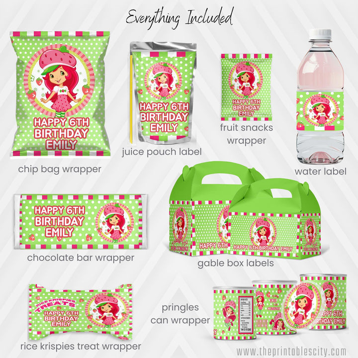 Editable Strawberry Shortcake Party Favor Bundle