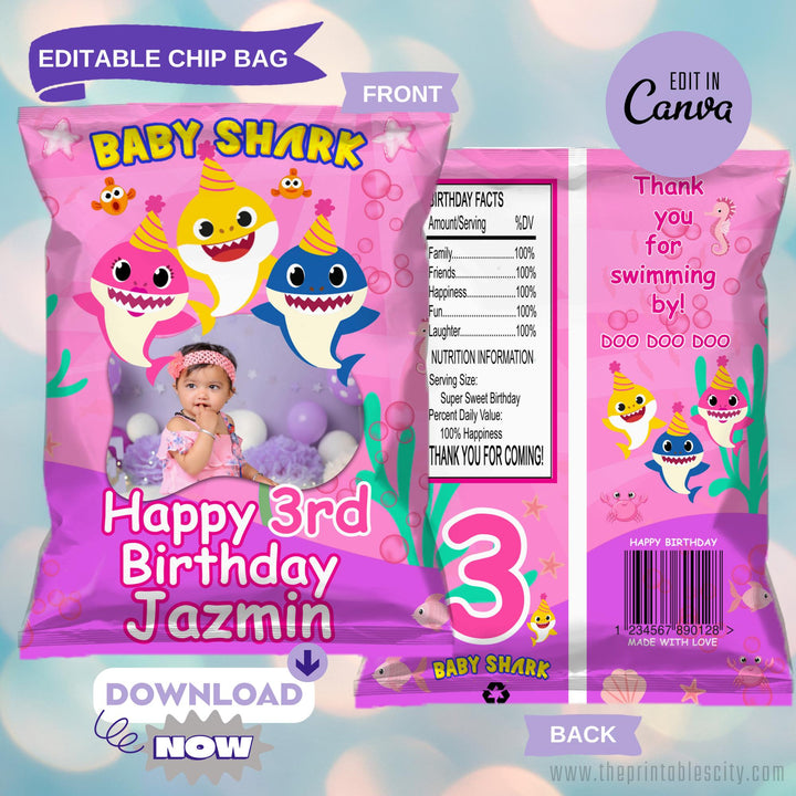 Editable Baby Shark Chip Bag Wrapper