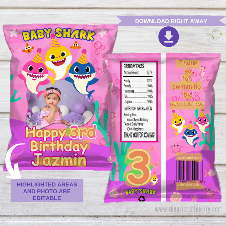 Editable Baby Shark Chip Bag Wrapper