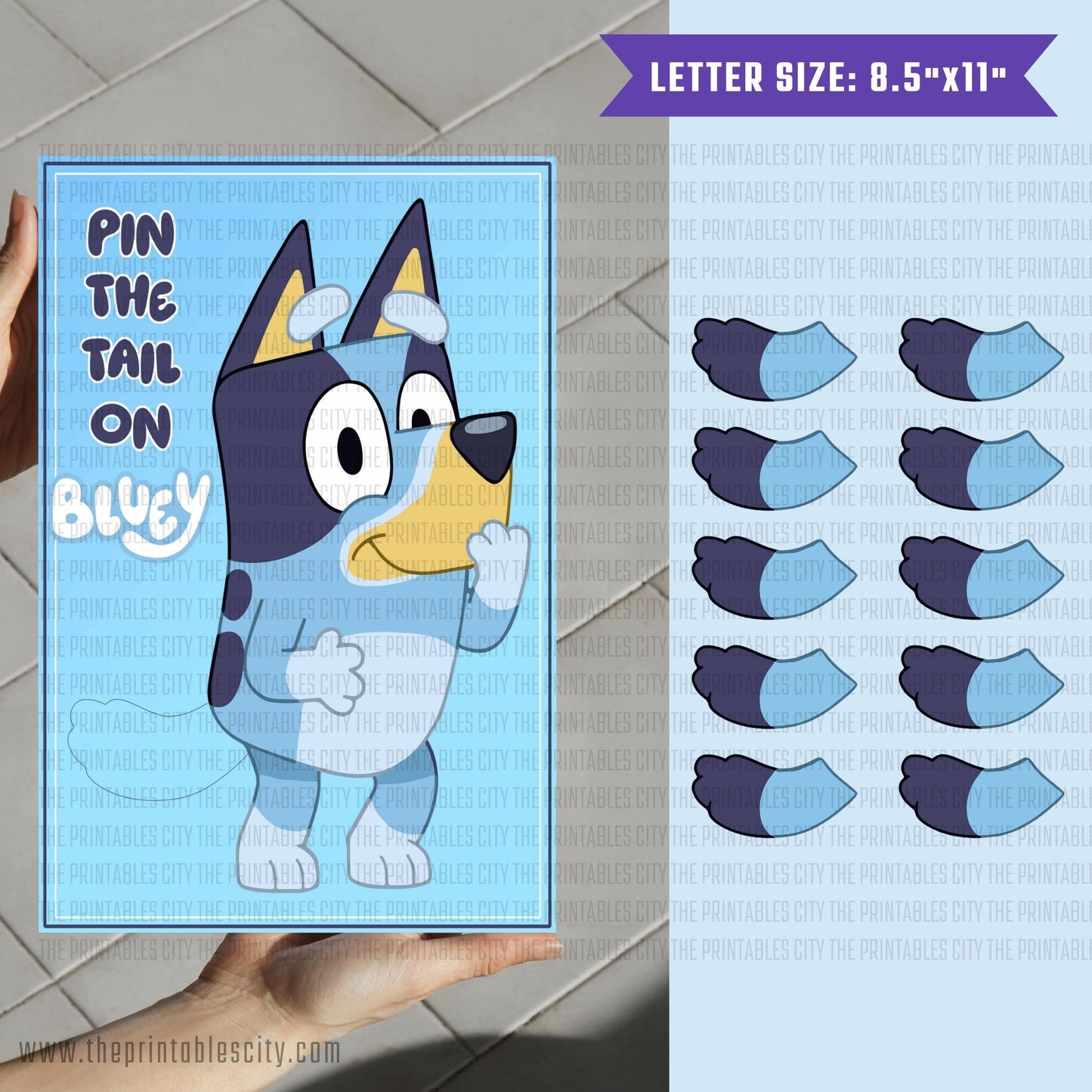 Pin The Tail on Bluey Printable Game Blue