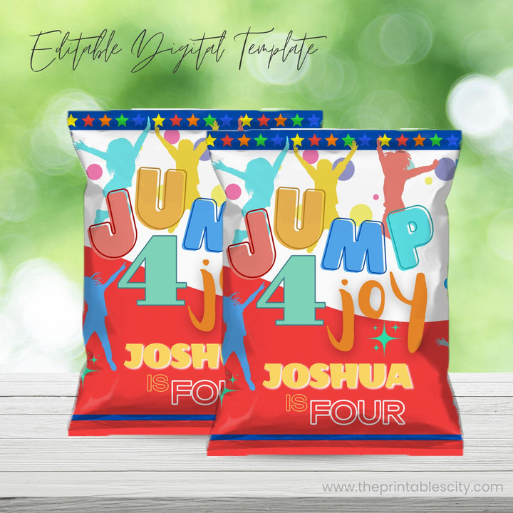 Editable Jump 4 Joy Chip Bag Party Favor Template
