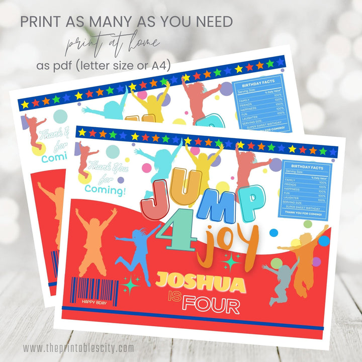 Editable Jump 4 Joy Chip Bag Party Favor Template