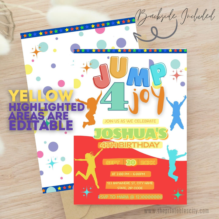 Trampoline Party Jump Four Joy Editable Invitation