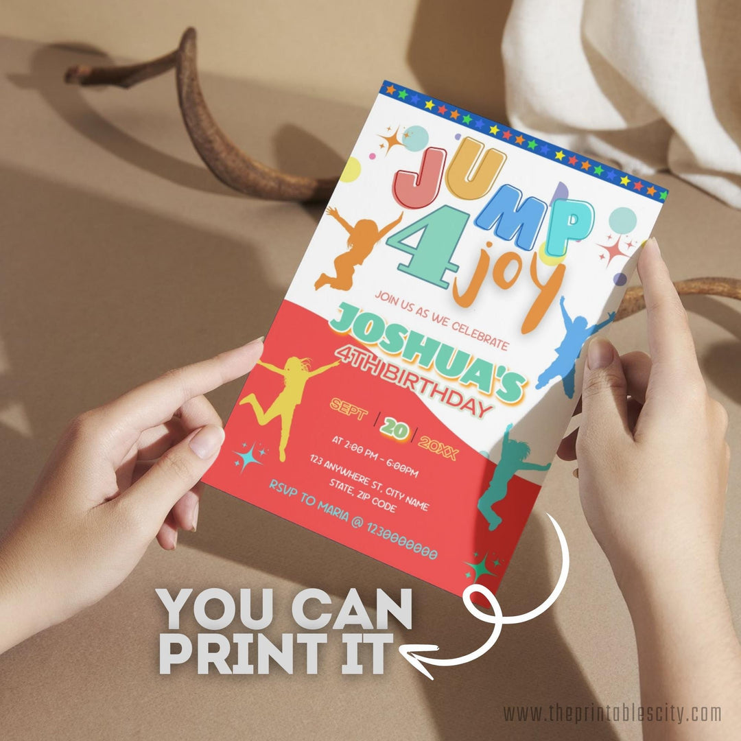 Trampoline Party Jump Four Joy Editable Invitation