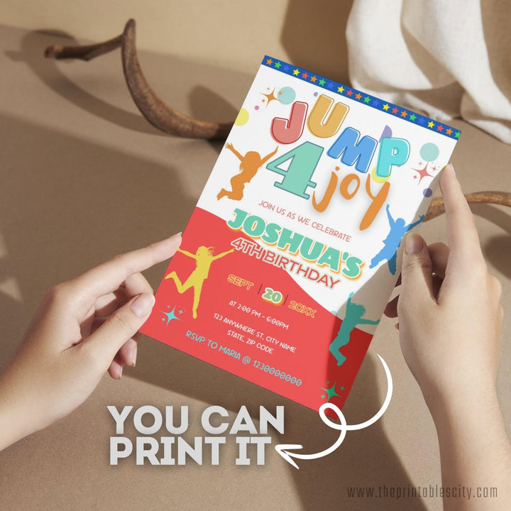 Trampoline Party Jump Four Joy Editable Invitation