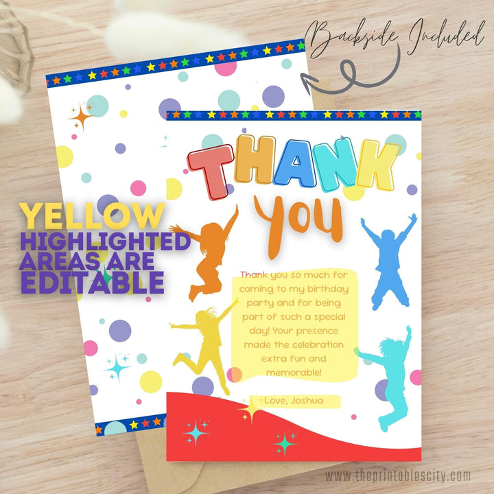 Jump Four Joy Trampoline Party Thank You Card