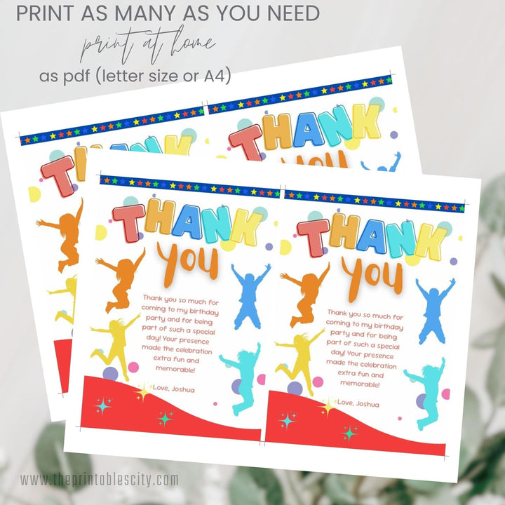 Jump Four Joy Trampoline Party Thank You Card
