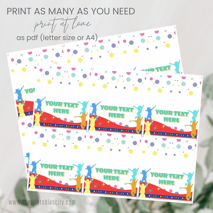 Jump Trampoline Park Birthday Food Tent Label