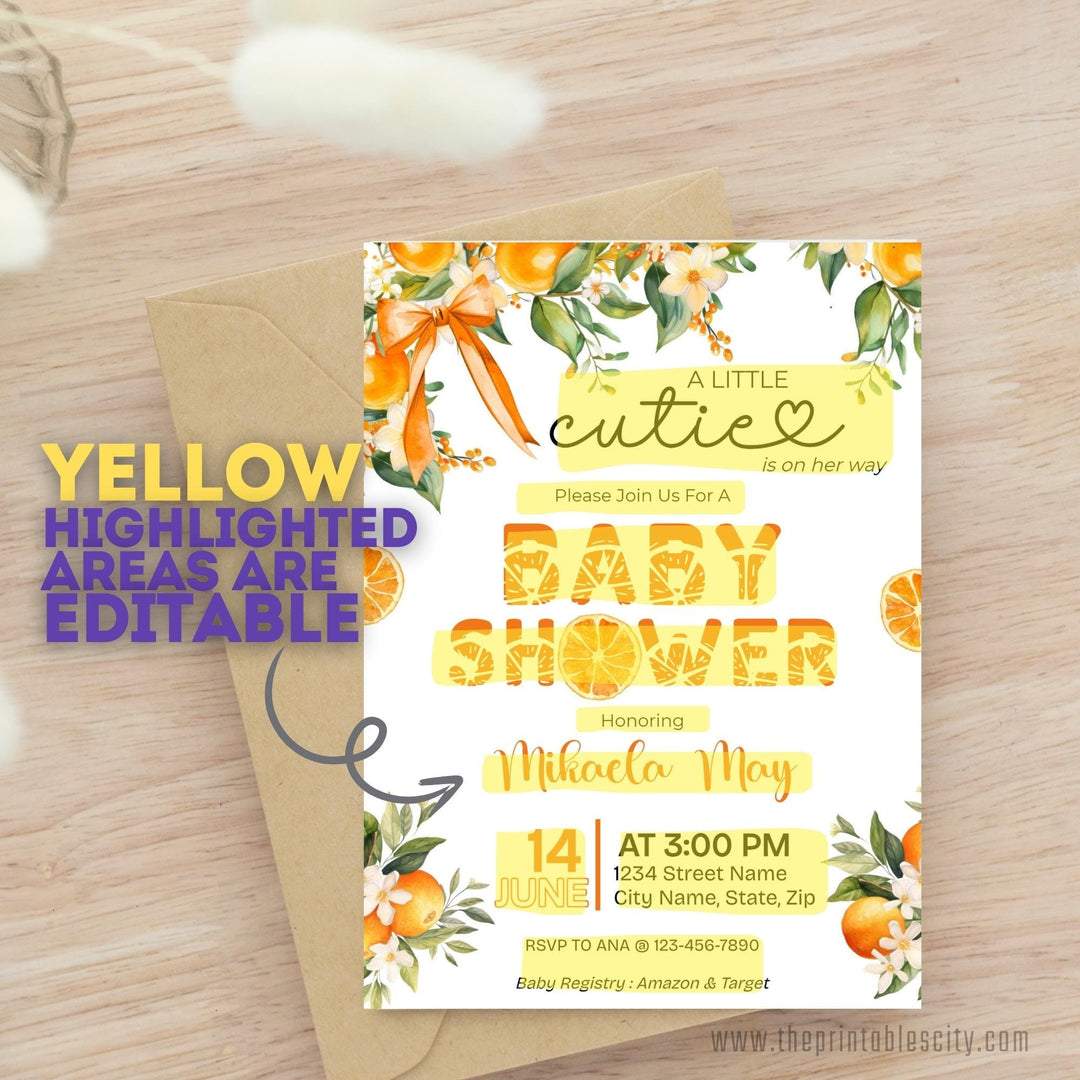 Editable Little Cutie Invitation Template for Baby Shower