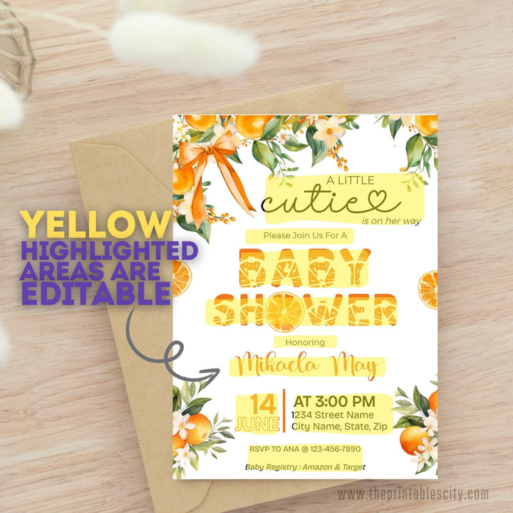 Editable Little Cutie Invitation Template for Baby Shower