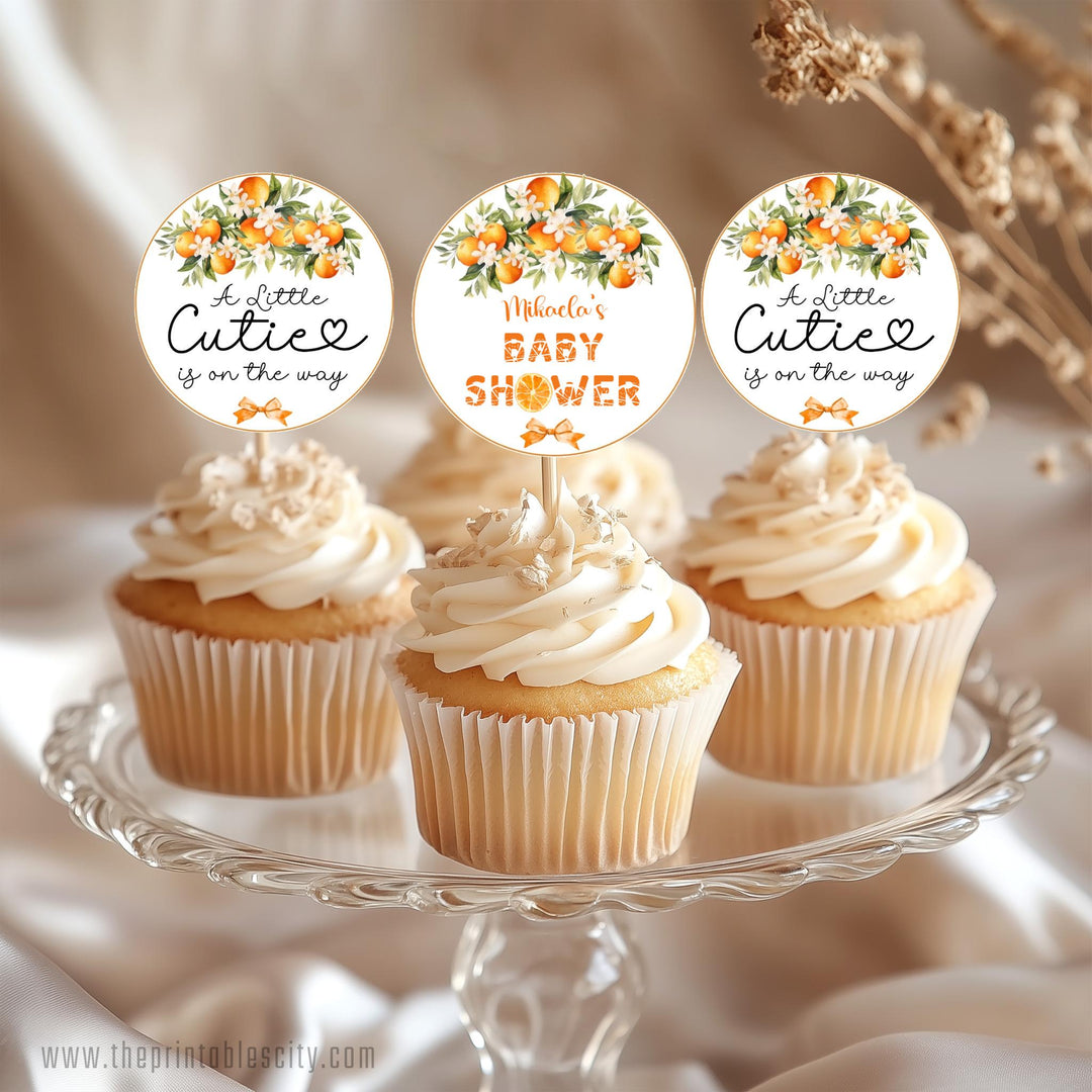 A Little Cutie Baby Shower Cupcake Topper - Editable Template
