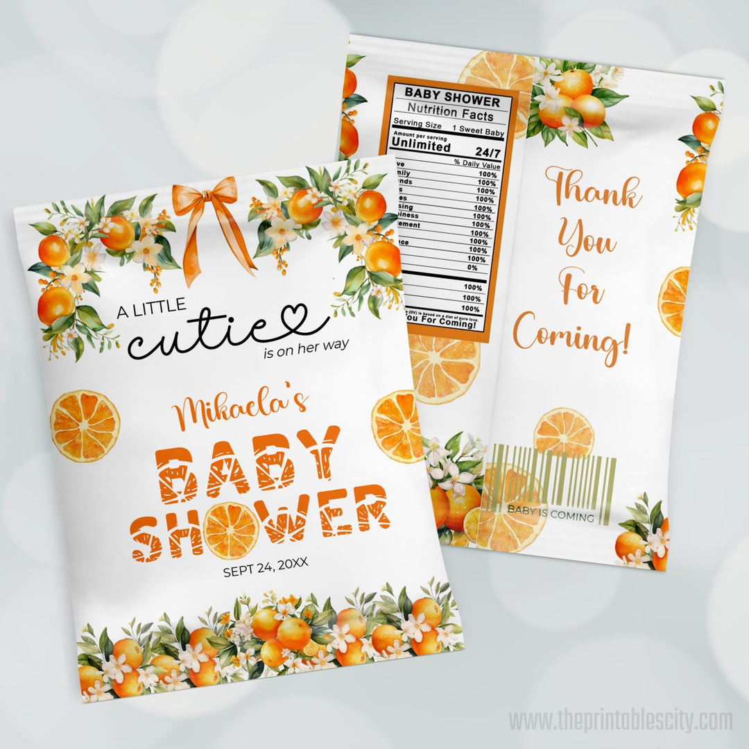 A Little Cutie Baby Shower Fruit Snacks Wrapper - Editable Template