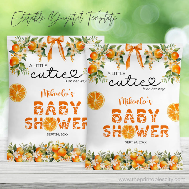 A Little Cutie Baby Shower Fruit Snacks Wrapper - Editable Template