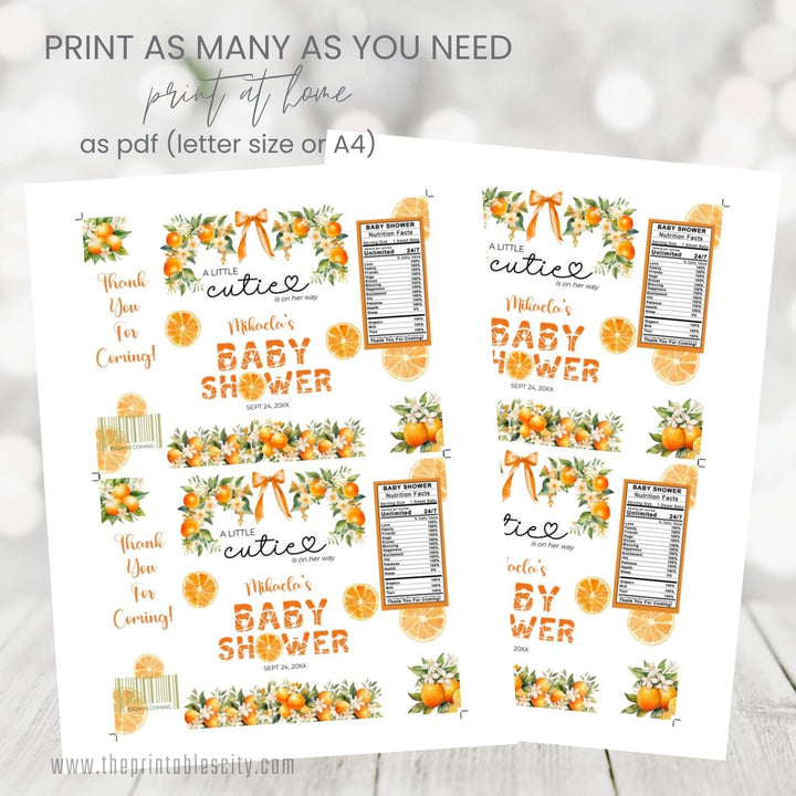 A Little Cutie Baby Shower Fruit Snacks Wrapper - Editable Template