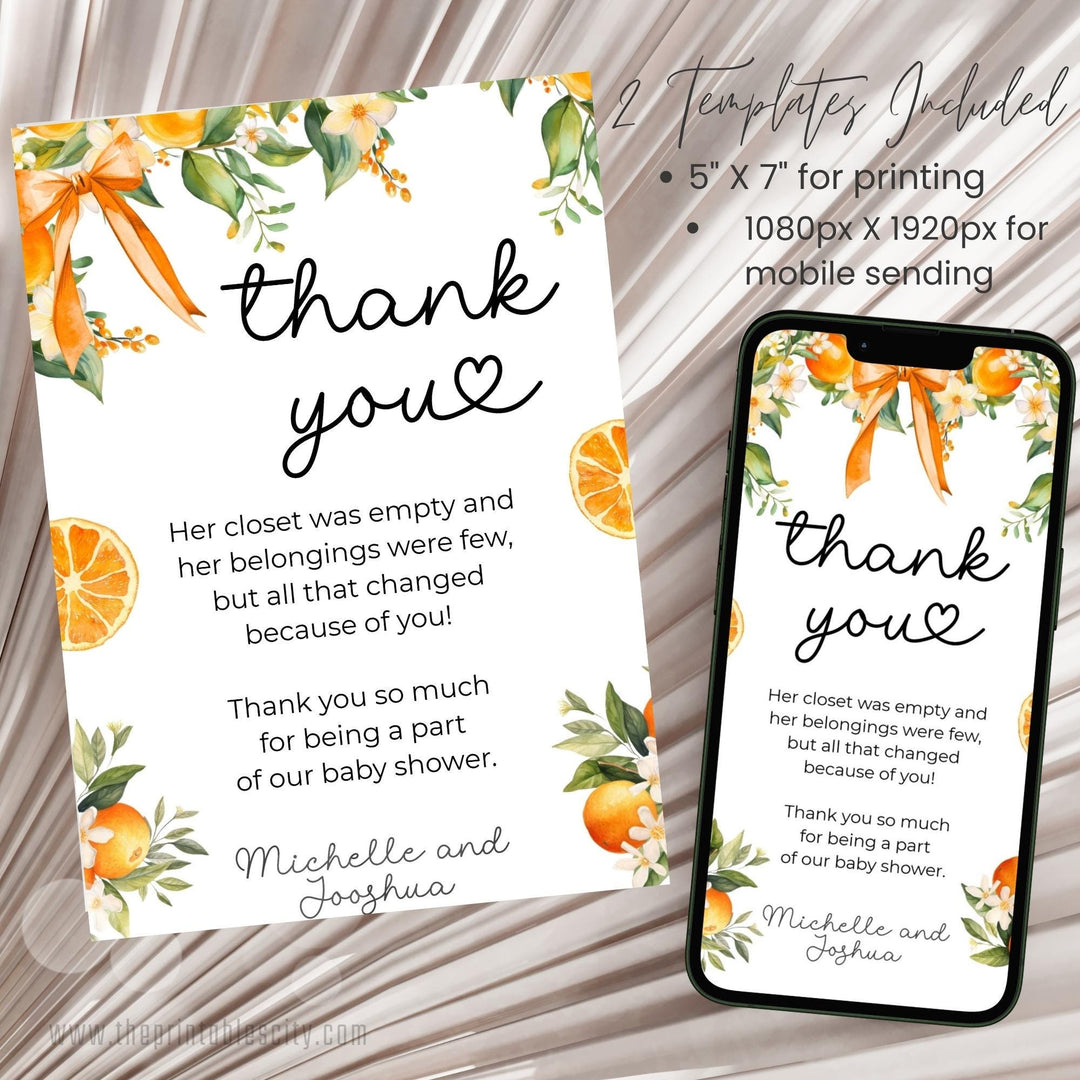 Editable Little Cutie Thank You Card Template for Baby Shower