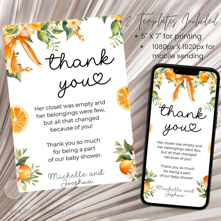 Editable Little Cutie Thank You Card Template for Baby Shower