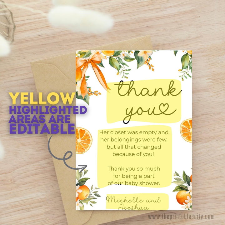 Editable Little Cutie Thank You Card Template for Baby Shower