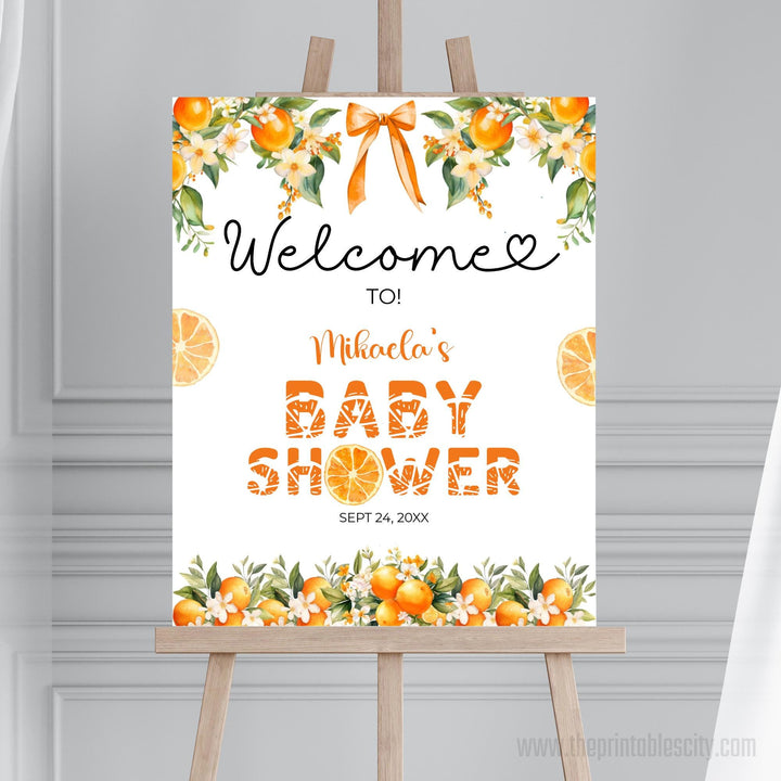 A Little Cutie Is On The Baby Shower Welcome Sign
