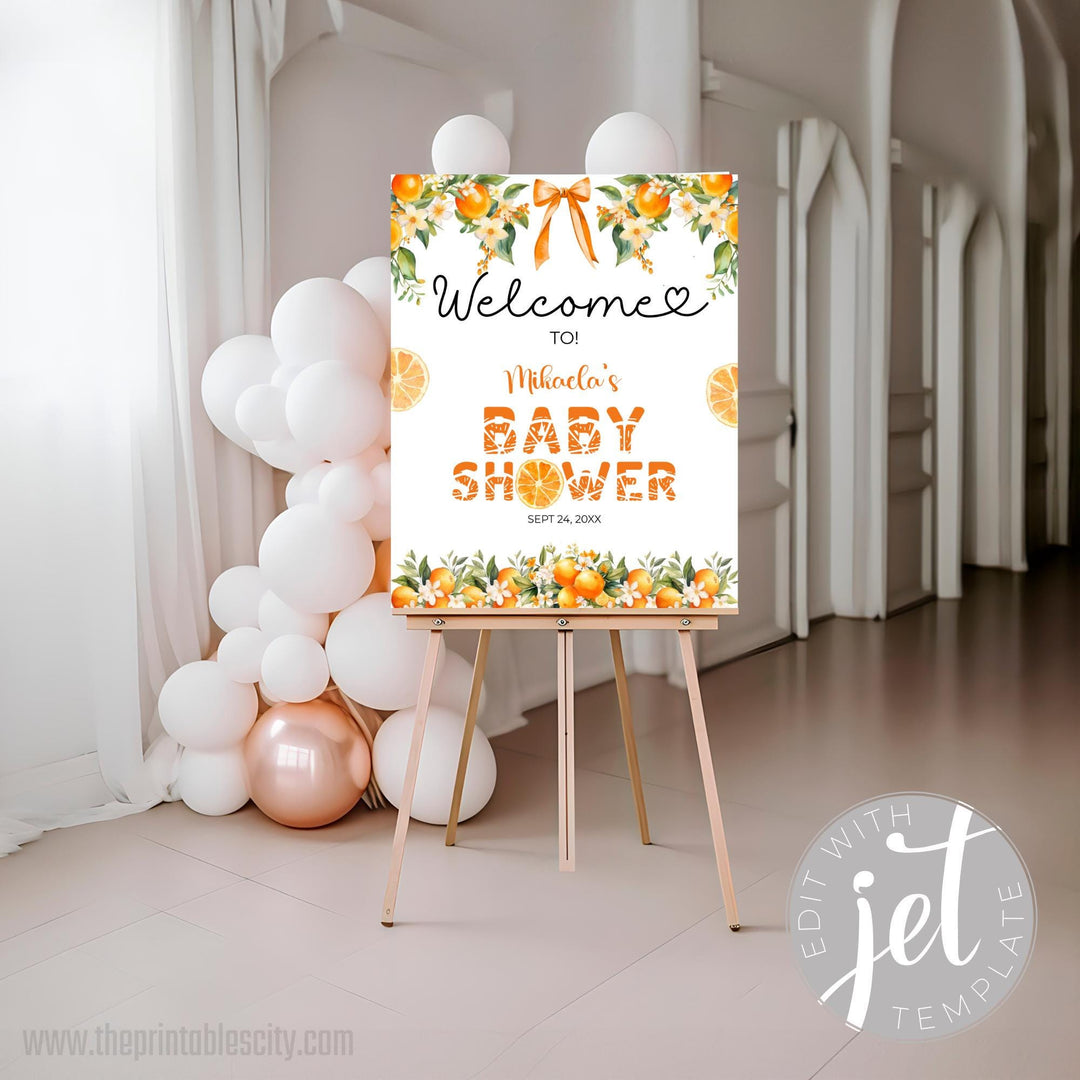 A Little Cutie Is On The Baby Shower Welcome Sign