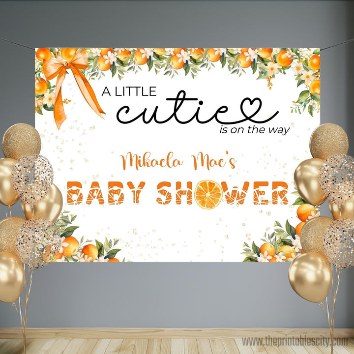 A Little Cutie Is On The Way Baby Shower Backdrop - Editable