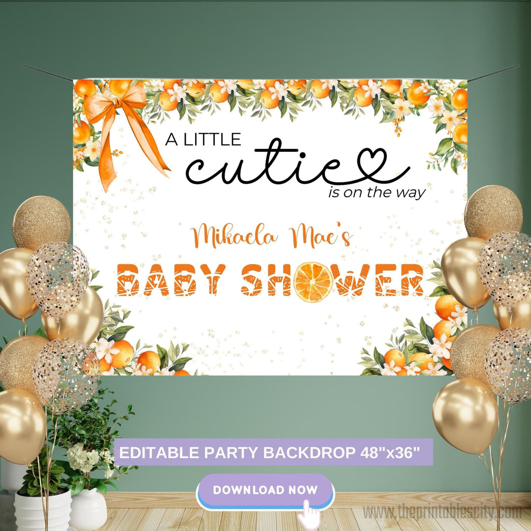 A Little Cutie Is On The Way Baby Shower Backdrop - Editable