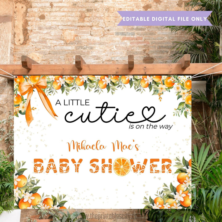 A Little Cutie Is On The Way Baby Shower Backdrop - Editable