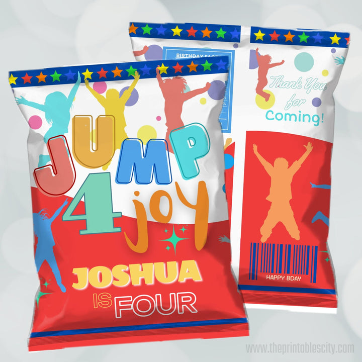 Editable Jump 4 Joy Chip Bag Party Favor Template