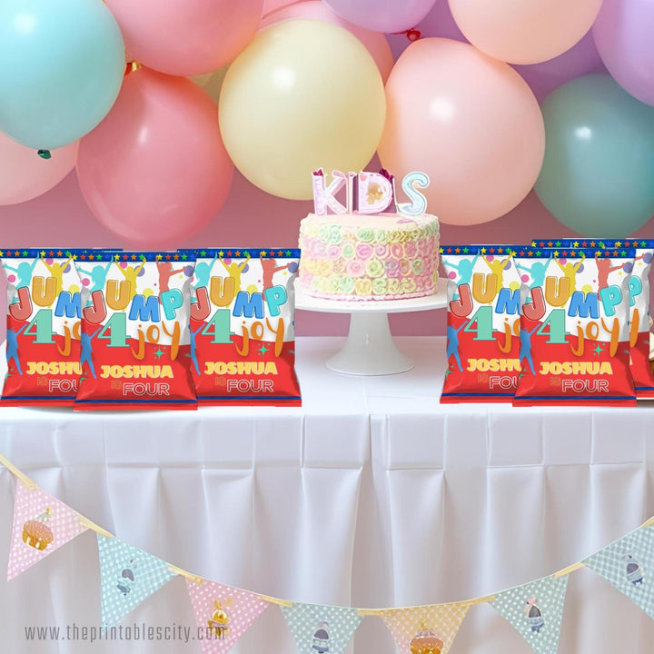 Editable Jump 4 Joy Chip Bag Party Favor Template