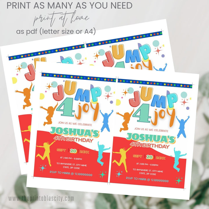 Trampoline Party Jump Four Joy Editable Invitation