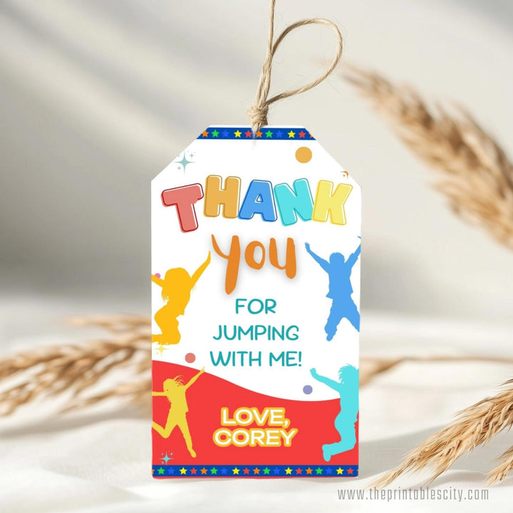 Trampoline Birthday Jump Four Joy Editable Thank You Tag