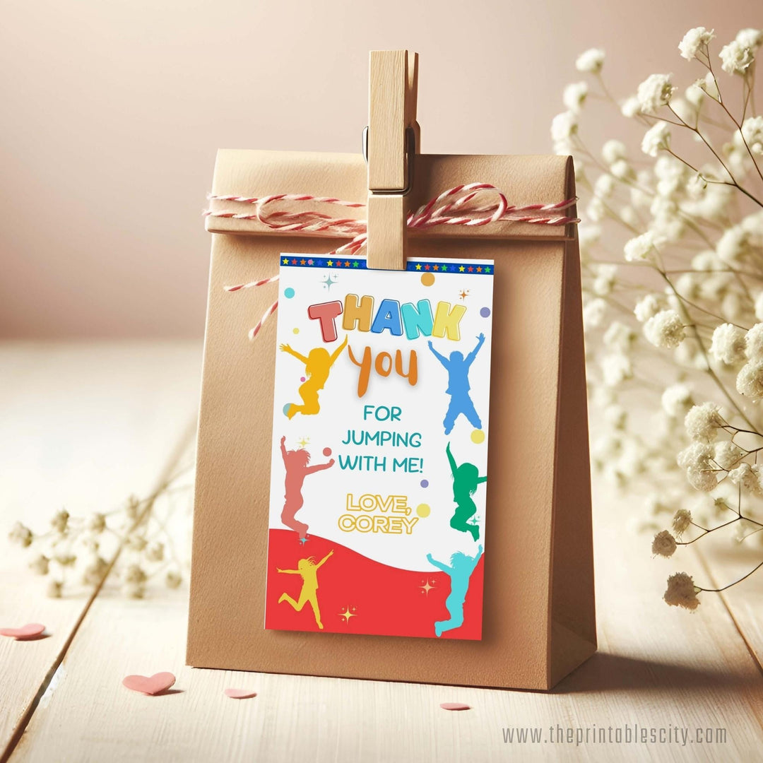 Trampoline Birthday Jump Four Joy Editable Thank You Tag