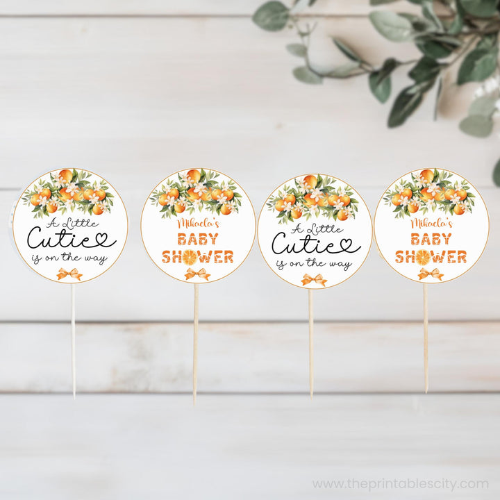 A Little Cutie Baby Shower Cupcake Topper - Editable Template