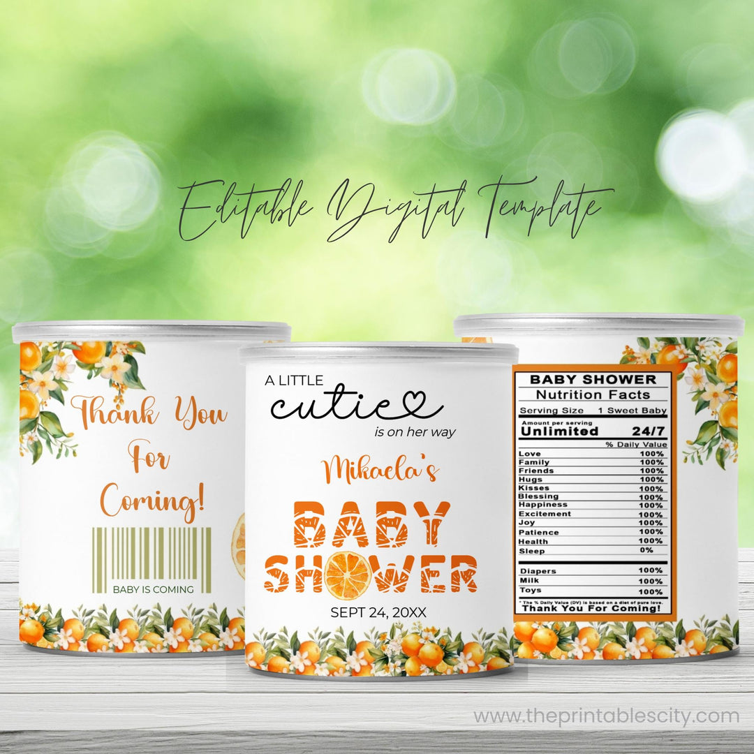 A Little Cutie Baby Shower Pringles Wrapper - Editable Template